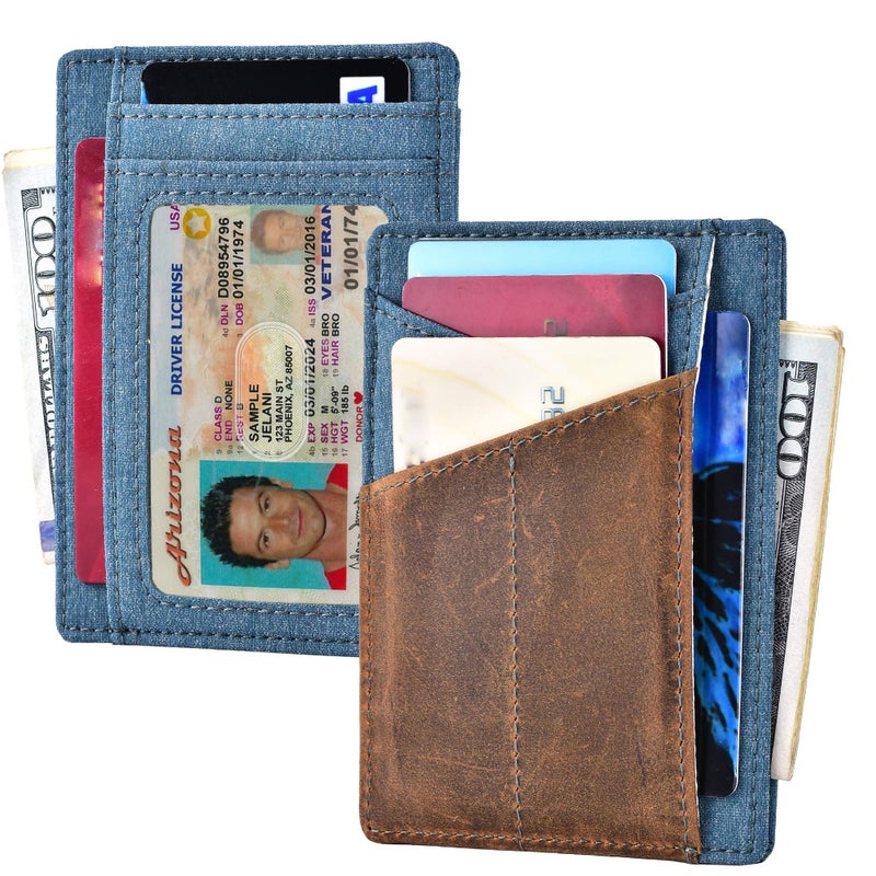 kinzd Minimalist Mens Wallet RFID Front Pocket Wallet Secure Thin Credit Card Holder (A5 Waterproof Leather Blue) - Image 2